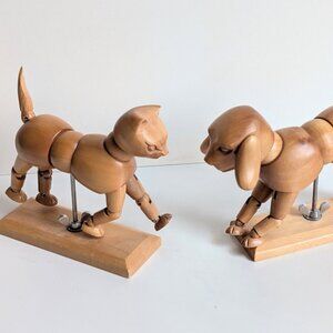 Articulated Wooden Cat Or Dog Figurine Jointed Sketch Figure Adjustable Poses